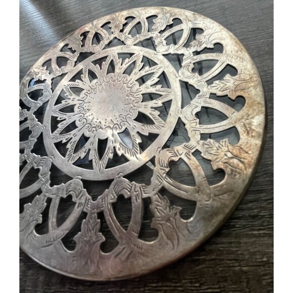 Vintage Raimond #254 Silverplate Glass Round Trivet Hot Plate 6" Diameter Spain - Picture 7 of 7